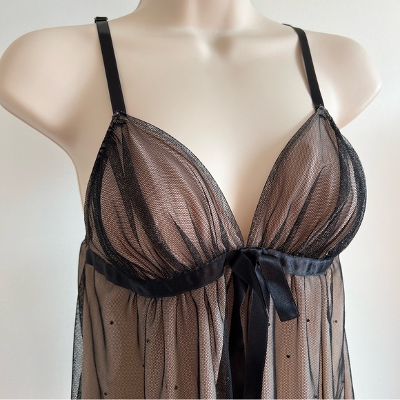 Victoria’s Secret Very Sexy Babydoll Top Size M Mesh Tan Black Rhinestone - Picture 2 of 10